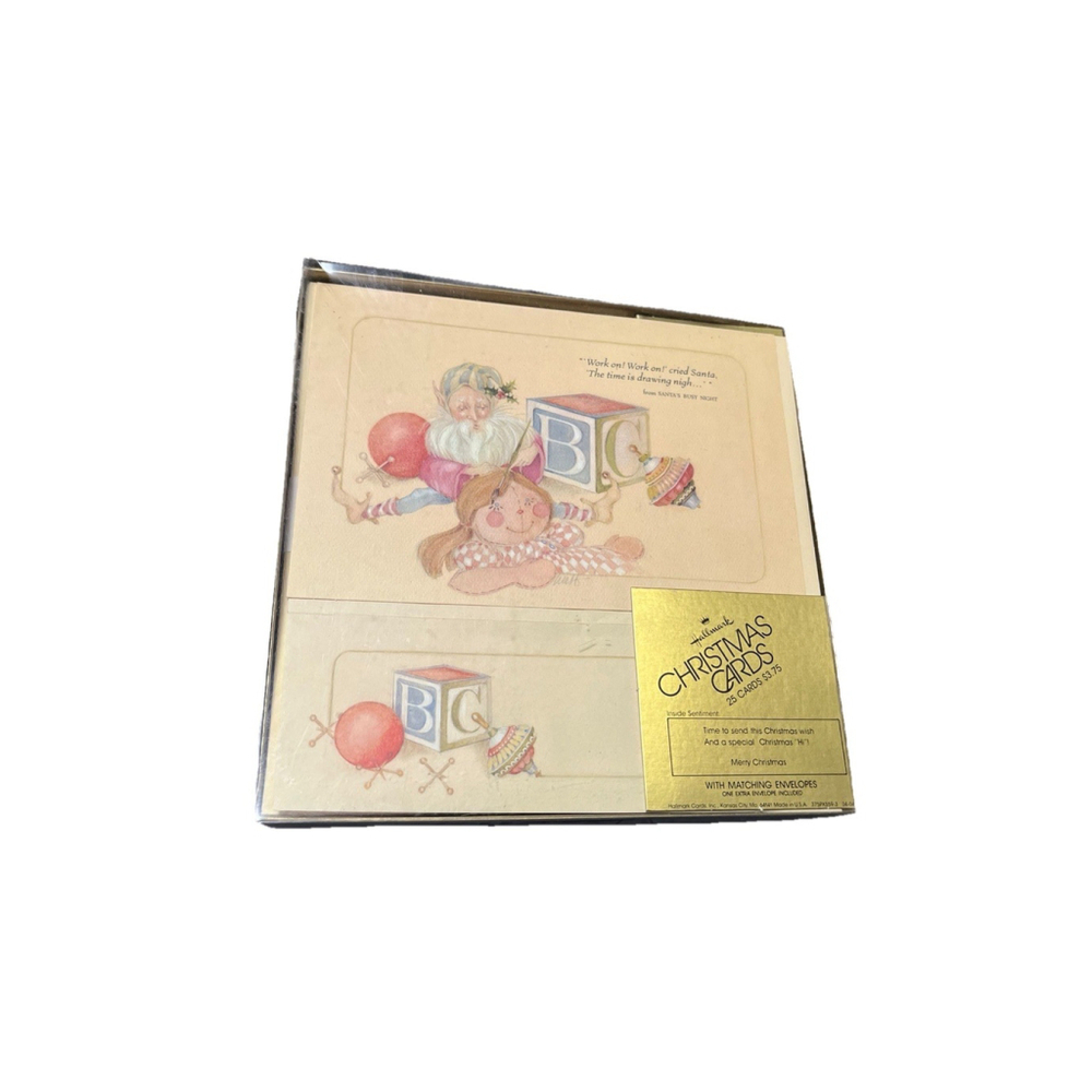 Vtg Hallmark 25 Card Boxed Christmas Cards Match Envelopes Santa’s Busy Night